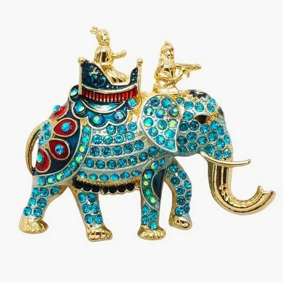 Accessories - Royal Elephant Brooch Pin Gemstone Rhinestone Golden Plated Enamel Charm Pin